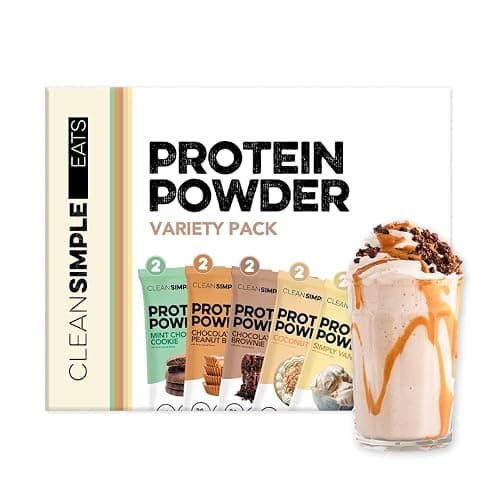 Clean Simple Eats Whey Protein Powder, Variety Pack, Naturally Sweetened Flavors, 100% Grass Fed Protein Powder with Digestive Enzymes & No Artificial Ingredients, Gluten Free, 10 Single Serve Packs - Image 1