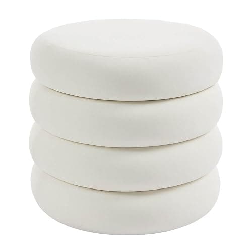 Flouki 20.1" Storage Ottoman Round, Vanity Stools for Bedroom, Velvet Pouf Ottoman with Removable Lid, Modern Ottoman Stool for Girls Women, Foot Stool for Living Room, White - Image 1