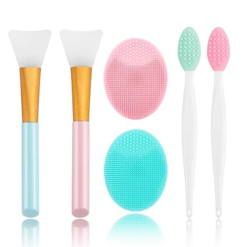 Silicone Face Scrubber, 2pcs Exfoliating Lip Brush, 2pcs Face Cleansing Brush & Silicone Facial Mask Brush Exfoliator Blackhead Skin Care Tool - Image 1