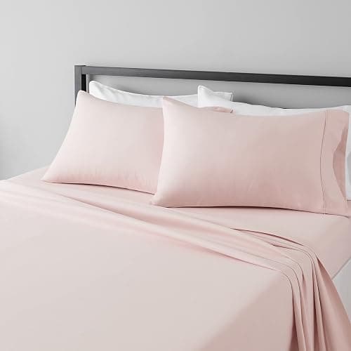 Amazon Basics Lightweight Super Soft Easy Care Microfiber 4-Piece Bed Sheet Set with 14-Inch Deep Pockets, Queen, Blush Pink, Solid - Blush Pink - Queen - Image 1
