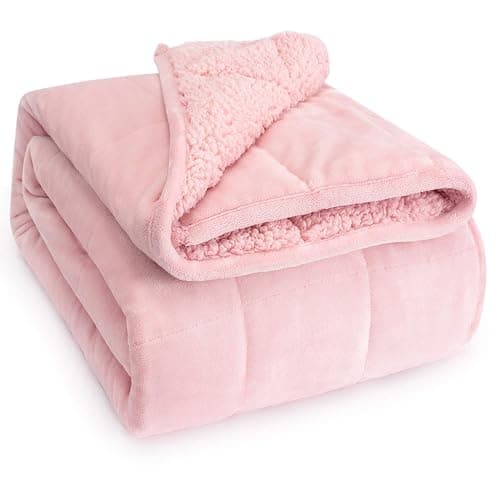 Wemore Sherpa Fleece Weighted Blanket for Adult, 15 lbs Dual Sided Cozy Fluffy Heavy Blanket, Ultra Fuzzy Throw Blanket with Soft Plush Flannel Top, 60 x 80 inches, Pink on Both Sides - Image 1
