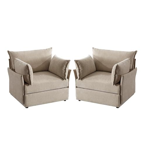 ABCASA Oversized Accent Chair, Upholstered Modern Sofa Chair with Removable Backrest & Detachable Cover, 24.5" Deep Seat Large Reading Armchair for Living Room Bedroom Office - Chenille Beige Set of 2 - Image 1