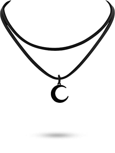 Sacina Gothic Boho Layered Black Crescent Moon Choker, Moon Necklace for Women, Gothic Emo Grunge Necklace, Goth Jewelry, Christmas Jewelry Gift for Women - Image 1