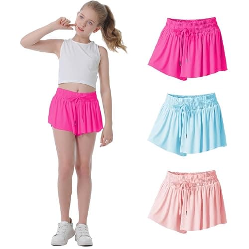 Flowy Shorts for Girls Butterfly Shorts for Kids Teens Preppy Tennis Running Athletic Shorts with Liner - Image 1