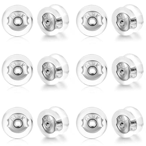 Kerryjewl 18K Gold Locking Secure Earring Backs for Studs, Silicone Earring Backs Replacements for Studs/Droopy Ears, No-Irritate Hypoallergenice Earrings Backing for Women Men, 12 PCS White - Image 1
