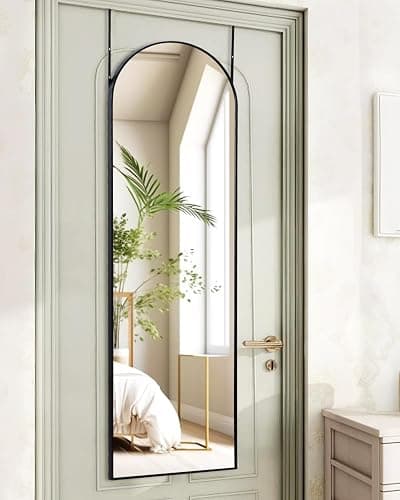 KOMCOTE Full Length Mirror 48x14 Inches - Over The Door Hanging Mirror for Bedroom, Living Room, Closet - Arch Floor Mirror, Door Mirror with Black Frame - No Drill Easy Install - Image 1