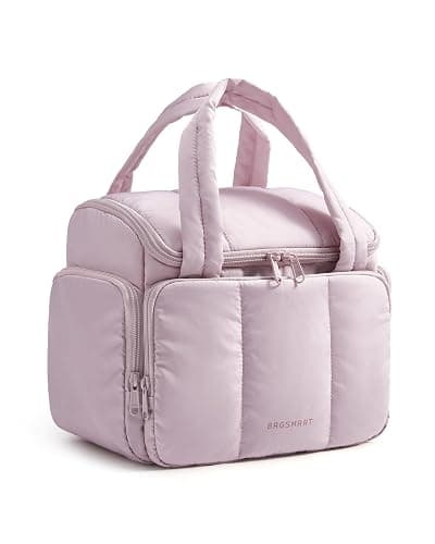 BAGSMART Toiletry Bag Large Roomy Makeup Bag, Portable Makeup Bag with Handle for Travel-Sized Shampoo, Conditioner & Brushes Set, Pink - Image 1