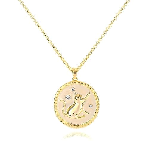 Gold Pendant Necklace for Women 14K Gold Plated Coin Pendant Necklace Adjustable Chain Disc Round Charm Initial Statement Necklace Trendy Jewelry Gift for Her - Image 1
