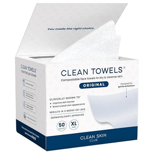 Clean Skin Club Clean Towels XL®, 100% USDA Biobased Face Towel, Disposable Face Towelette, Eczema Association Accepted, Makeup Remover Dry Wipes, Ultra Soft, 1 Pack, 50 Ct - Image 1