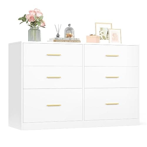 VASAGLE 6-Drawer Dresser, Chest of Drawers, 46.9 x 15.8 x 30.7 Inches | Storage Tower Unit, Modern Basic Style, for Bedroom, Closet, Living Room, Cloud White, CUSTOS Collection ULTS416WB01S - Image 1