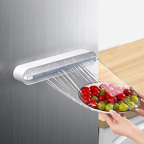 Refillable Magnetic Plastic Wrap Dispenser With Slide Cutter, Sturdy Food Cling Film Cutter, Press and Seal Wrap, 12" x 328' Roll BPA Free - Image 1