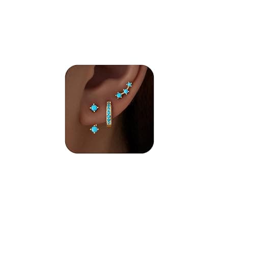 Gold Stud Earrings Set for Women, 3 Pairs Huggie Hoop Jacket Studs Earring Stacks, Hypoallergenic 925 Sterling Silver Post Dainty Birthstone Trendy Women Fashion Accessories Jewelry Gifts - Image 1
