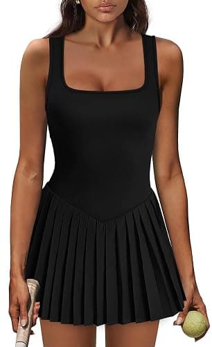 Athletic Dress for Women Built in Shorts U Neck Womens Tennis Dress Pleated with Pockets Sleeveless Golf Clothes - Image 1