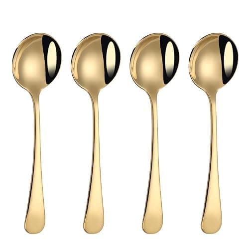 Mafier 7" Round Soup Spoons Set of 4,18/10 Stainless Steel Heavy Duty with Deep Bowl,Fine Mirror Polished,Dishwasher Safe(Gold) - Image 1