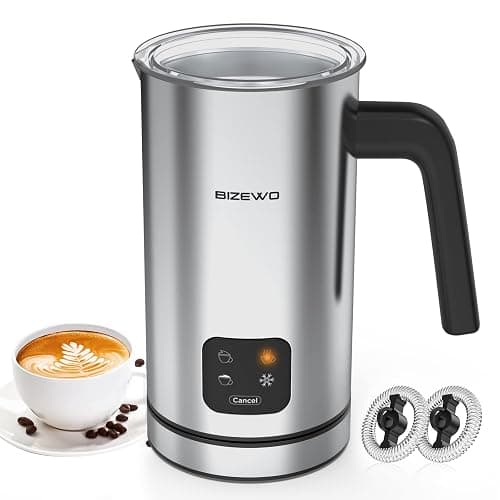BIZEWO Milk Frother, 4 in 1 Electric Milk Frother and Steamer Automatic Off Hot and Cold Foam Maker, Coffee Frother for Latte, Cappuccinos, Macchiato, Hot Chocolate & Easy Cleaning - Stainless Steels - Image 1