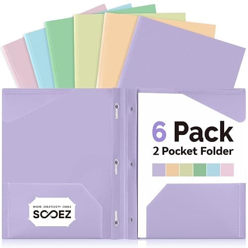 Sooez Folders with Pockets and Prong, 6 Pack, Pastels Colors, File Folders with Prongs, 2 Pocket Folders Bulk, Plastic Folder, School Folder College Supplies, Aesthetic Nursing Cute School Supplies - Image 1