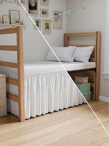 Dorm Room Bed Skirt Twin XL - College Dorm Room Essentials - White, 32 Inch | Extra Long Dust Ruffled College Bedskirt with Split Corners, Easy Fit Elastic Strap, Adjustable, Fade & Wrinkle Free - Image 1