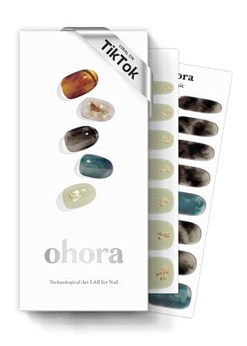 ohora Semi Cured Gel Nail Strips (N Dreaming) - Dark, Patterned, Works with Any UV/LED Lamps, Salon-Quality, Long Lasting, Easy to Apply & Remove - Includes 2 Prep Pads, Nail File & Wooden Stick - Image 1