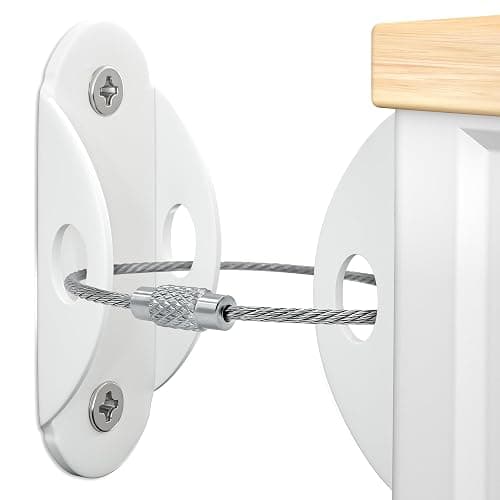 Booda Brand Furniture Anchors (10 Pack) for Baby Proofing, Furniture Straps Anti Tip Furniture Anchor Securing 400 lbs/Keep Baby Pet Safety from Falling Furniture, Metal White Earthquake Straps - Image 1