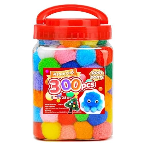 IOOLEEM Multi-Color Pom Poms, 300pcs 1inch, Pom Poms for Arts and Crafts, Pom Pom Balls, Craft Pom Poms. - Image 1