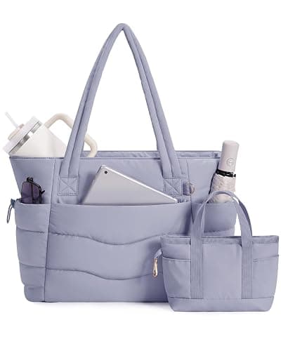Wandering Nature Work Tote Bag with Cup Holder, Nurse Bag 2 Set, 15.6" Laptop Compartment & Trolley Sleeve for Women, Travel - Image 1