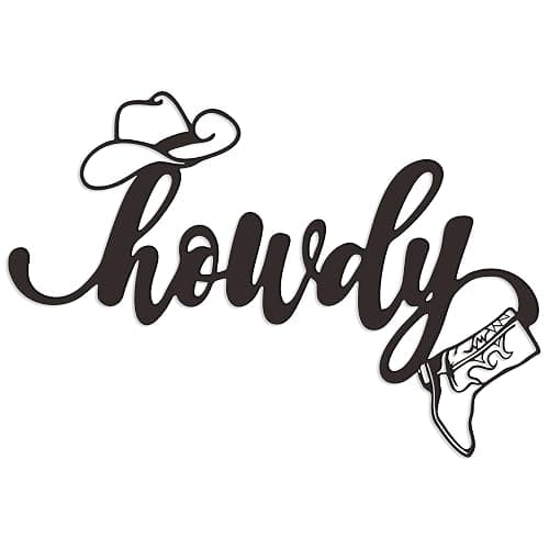 Rajukit Metal Howdy Sign Wall Art Cowboy Hat Boot Decor Home Office | Western style cowboy hat and boot metal wall art. Ideal for home, office. - Image 1