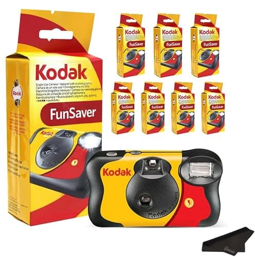 Kodak Funsaver Disposable Camera Bulk one time Single use 7-Pack 27exp 35mm Camera Bundled with Balveli Premium Microfiber Cloths - Bulk Kodak Disposable Film Camera 35mm - Image 1
