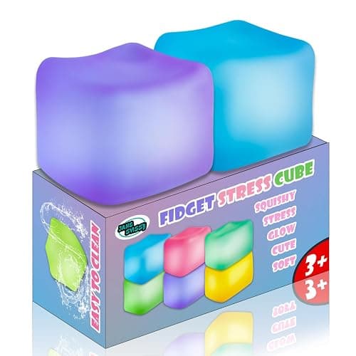 2Pcs Stress Cube Glow in The Dark Toys,Stress Balls for Adults Kids,Squishy Fidget Toys with Super Solid Squishy,Sensory Toy,Ice Cube Toy,High Density Squeeze Balls(Blue + Purple) - Image 1
