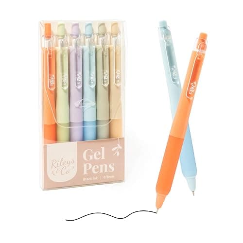 Rileys & Co. Stylos Gel Esthétiques pour l'Écriture, Lot de 6, Stylos Noirs, Pointe Fine 0,5 mm, Stylos Anti-Bavures, Stylos Gel Fins, Stylos à Pointe Fine pour Prendre des Notes et Journal Intime - Image 1