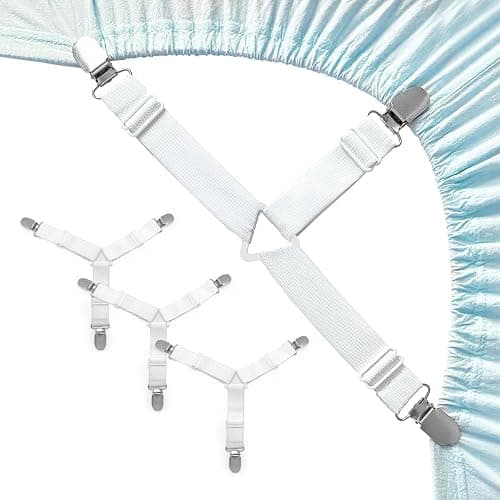 HXERY Bed Sheet Retainer Straps,Elasticated Adjustable Mattress Fitted Sheet Clips,Sheet Holder and Mattress Firm and Tight,for Anti-Slip and Anti-Wrinkle Sheets,Suitable of Mattresses,White - Image 1