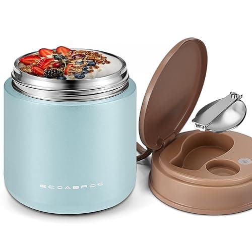 eedabros 15.2 oz Kids Thermo Food Jar for Hot Food & Soup with Spoon, Blue | Vacuum-insulated, leakproof wide mouth, 316 stainless steel interior, silicone handle, dishwasher-safe school lunch container - Image 1