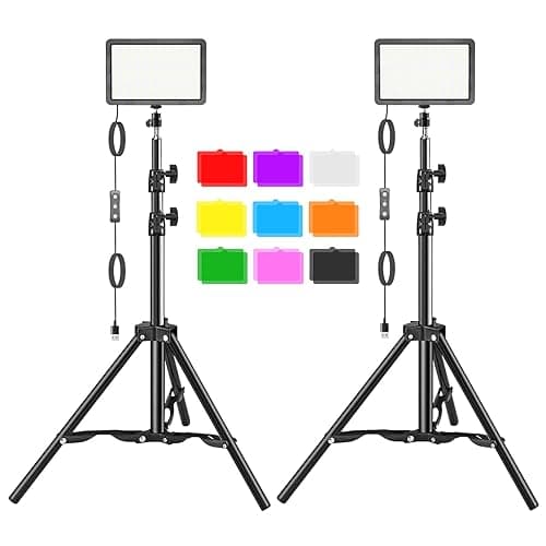 LED Video Light Kit 2Pcs, Hagibis Studio Lights 18 Color Filters for Photography Lighting with Adjustable Tripod Stand Streaming Lights for Photo Camera Recording Computer Zoom Stream TikTok YouTube - Image 1