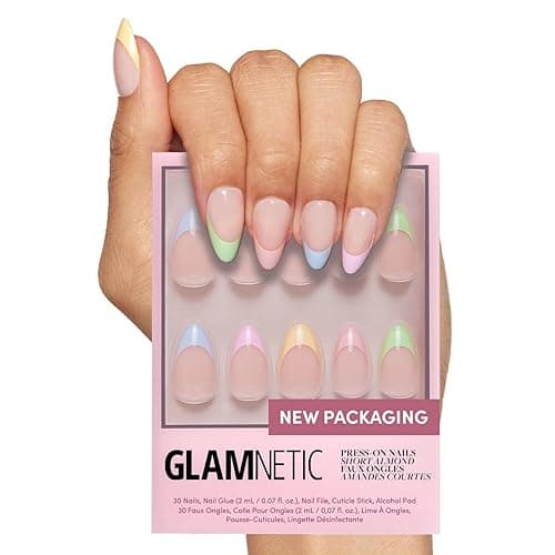Glamnetic Press On Nails - Confetti | Semi-Transparent Short Almond Fake Nails, Salon Quality | 15 Sizes - 30 Nail Kit with Glue - Image 1