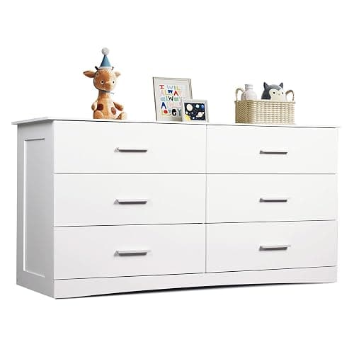 WLIVE White Dresser with 6 Drawers, Wide Wooden Chest of Drawers for Bedroom, Large White Storage Tower Unit, Modern Minimalist Closet Store Organizer for Living Room, Hallway - Image 1