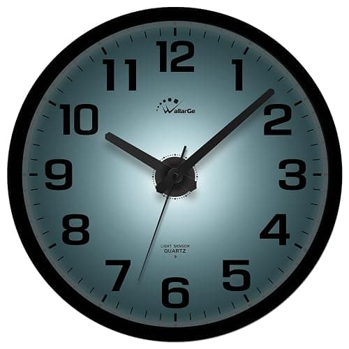 WallarGe Night Light Wall Clock for Bedroom - Silent Lighted up Wall Clock Glow in The Dark, Battery Operated for Living Room/Kitchen, Easy to Read Large Digital Display, 12 Inch - Black - 12inch - Image 1