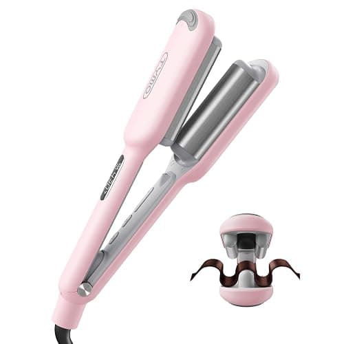 Curling Iron Hair Crimper Waver - TYMO ROVY Beach Waves Curling Wand, Ionic Deep Waver Hair Curler Tool with Ceramic 3 Barrel for Women, Dual Voltage, Anti-Scald, Easy to Use, Pink, 1 Inch - 1 inch - Pink - Image 1