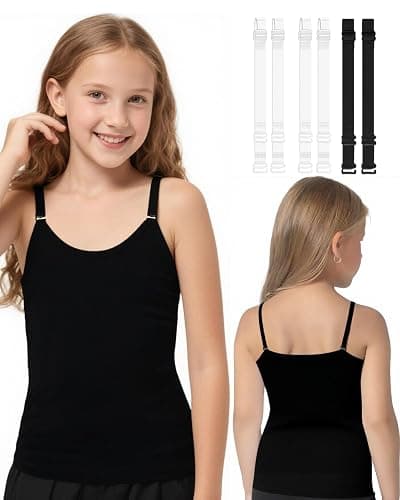 iMuchic Camisole Tank Tops for Girls, Stretch Undershirts Comfortable Camis with Clear Straps and Silicone Cover - Image 1