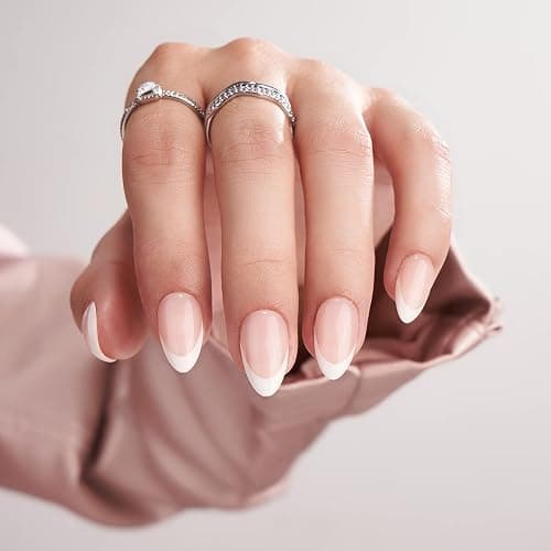 Press On Nails Short - BTArtbox French Tip Press On Nails, Almond Fake Nails White with Nail Glue, Fit Perfectly & Natural Reusable Stick On Nails in 16 Sizes - 32 Glue On Nails Kit, White French - Image 1