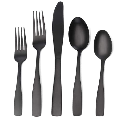 Matte Black Silverware Set, Satin Finish 20-Piece Stainless Steel Flatware set, Tableware Cutlery Set Service for 4, Utensils for Kitchens, Dishwasher Safe - Image 1
