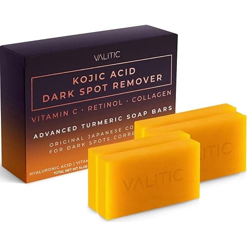 VALITIC Kojic Acid Dark Spot Remover Soap Bars with Vitamin C, Retinol, Collagen, Turmeric - Original Japanese Complex Infused Hyaluronic Acid, E, Shea Butter, Castile Olive Oil (4 Pack) - Image 1