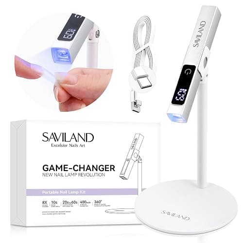 SAVILAND LED U V Light with Magnetic Stand & LCD Screen Portable Nail Lamp Kit Handsfree 2-Timer Modes Portable Mini Nail Dryer Stand for Gel Nails USB Rechargeable and Cordless for Home DIY Manicure - Image 1