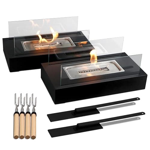 Tabletop Fire Pit with Smores Maker Kit Portable Indoor/Outdoor Mini Small Fireplace Bowl Table Top Decor Home Patio Balcony Backyard Gifts for Wedding Housewarming Birthday Present - 2 Pack - Rectangular-Black-2 Pack - Image 1