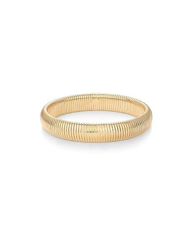 PAVOI Stainless Steel 14K Gold Plated Waterproof Flexible Stretch Chunky Bangle for Women | Cobra Bracelet - Yellow Gold - 12 Millimeters - Image 1