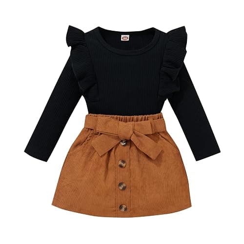 fhutpw Baby Toddler Girl Outfits Fall Winter Clothes Turtleneck Knitted Cotton Long Sleeves Tops & Button Mini Skirts Set - Image 1
