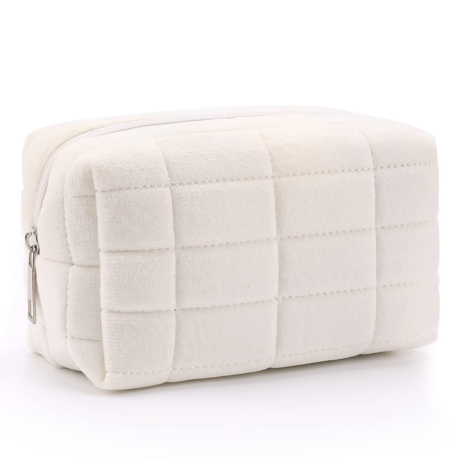 Checked Cosmetic Bag Travel Toiletry Bag Makeup Bag Women's Cute and Beautiful Storage Bag for Makeup Brushes Large Capacity for Women and Girls Cosmetic Bag, White, Cute - Image 1
