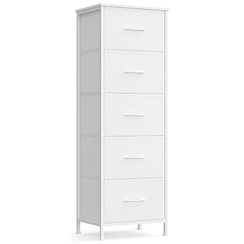 SONGMICS Dresser for Bedroom, Chest of Drawers, Steel, MDF, 5 Non-Woven Fabric Drawers, Storage Organizer Unit, Closet, Entryway, Cloud White and Snow White ULGS315W01S - Image 1