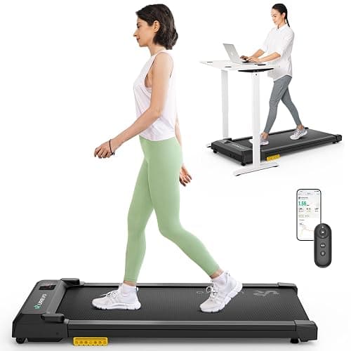 UREVO Under Desk Walking Pad Treadmill 2 in 1-4 MPH Speed, 2.5 HP 40 dB Quiet Motor (for Apartment), 5-Layer Non-Slip Belt, Smart App (Music/Competition), Remote/LED Display, Ideal for Home & Office - Image 1