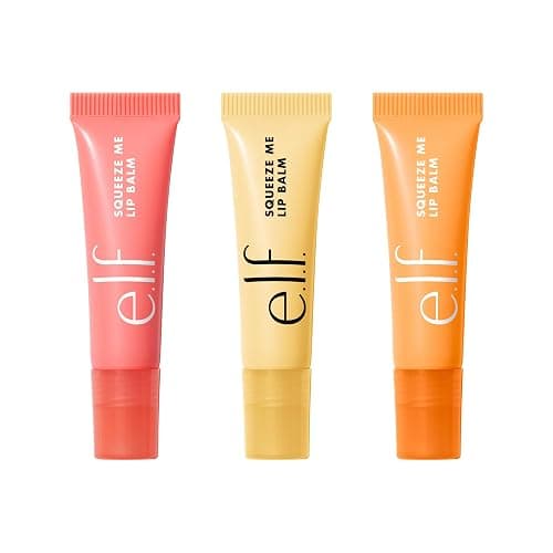 e.l.f. Squeeze Me Lip Balm Trio, Includes Strawberry, Vanilla Frosting & Peach, Moisturizing Lip Balm For A Sheer Tint Of Color, Vegan & Cruelty-Free - Image 1