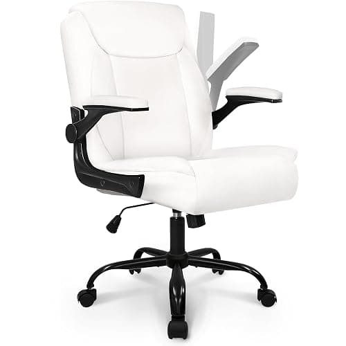 NEO CHAIR PU Leather Office Desk Chair with Adjustable Arms, White | Ergonomic Mid Back Computer Desk Chair Comfy with Wheels Swivel Rolling for Home Office Gaming Study - Image 1