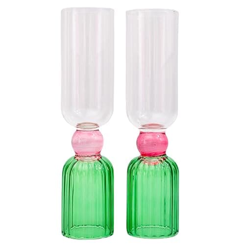 ban.do Bar Glass Set of 2, 6.6oz Cute Cocktail Glasses for Adults, Unique Cocktail Wine & Champagne Glasses, Aesthetic Glassware for Bar Cart (Green) - Green - Image 1